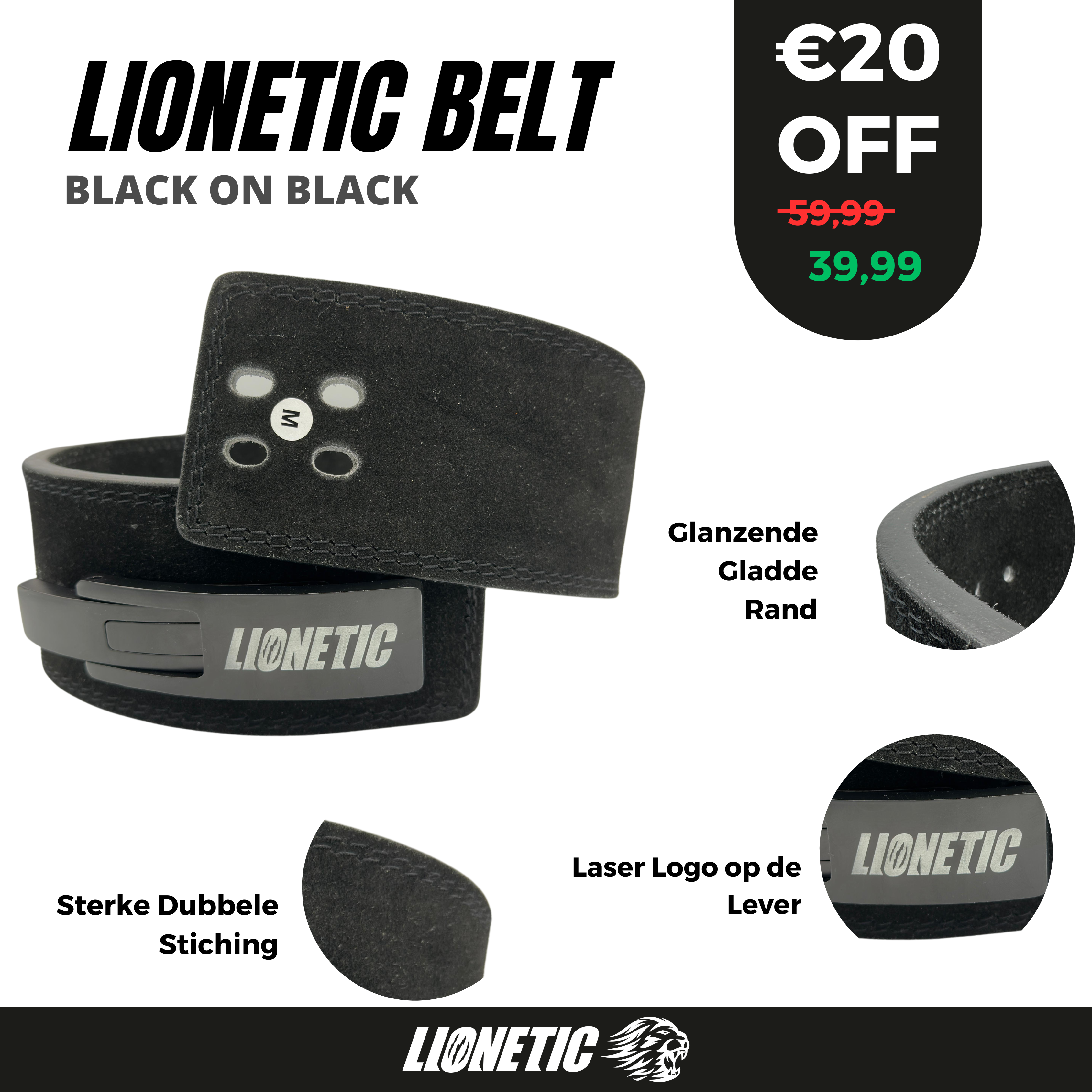 Powerlifting belt - Lever Belt 10mm - Lionetic